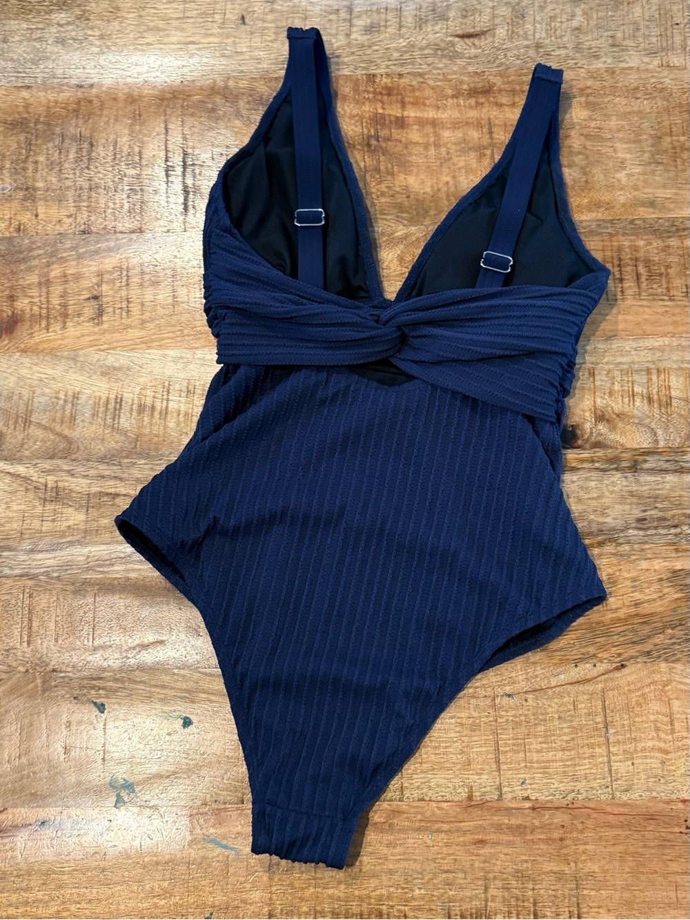 Cupshe Navy Ribbed & Ruched One-Piece Size Medium - Picture 5 of 8
